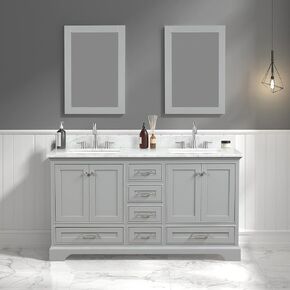 Blossom Copenhagen 60-in Double Bathroom Vanity in Metal Grey – Solid Wood Cabinet with Marble Countertop, Ceramic Undermount Sink and Mirror, Freestanding Vanity for Modern Small and Large Bathrooms