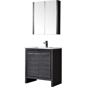 Blossom Milan 30-Inch Single Bathroom Vanity with Ceramic Sink and Mirror – Modern All-Wood Cabinet, Compact Freestanding Design with Storage for Bathrooms, Silver Grey Finish