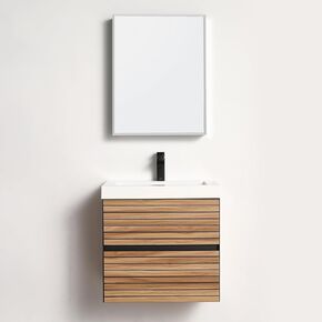 Blossom Annecy - 30 Inch Wall Mounted Bathroom Vanity with Acrylic Sink & Ample Storage, Modern Space-Saving Floating Design, Moisture & Stain Resistant, Dent Resistant - Dark Walnut Strip