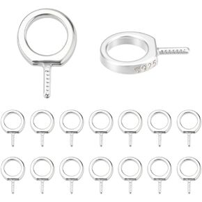 16Pcs 925 Sterling Silver Screw Eye Peg Bails Cup Pearl Peg Bails Eyelet Hooks Iron Eye Screws Connectors for Jewelry Making Adult DIY Half Drilled Beads Craft 9x6x1mm