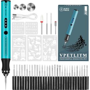 Engraving Pen by VPETLITM, Ultimate Cordless Portable Tool for Artists & DIYers - Engrave 50+ Surfaces - Beginner Friendly - Rechargeable - Free 30 Bits & Mastery Guide & Stencils