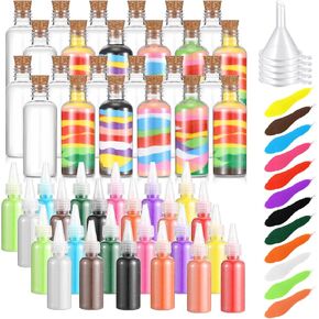 Shappy 24 Pack Sand Art Kits Include 24 Colored Art Sand 24 Pcs 1.7 oz Plastic Sand Art Bottles 10 Pcs Mini Plastic Funnels for Wedding Birthday Party Decoration Arts Crafts Supplies