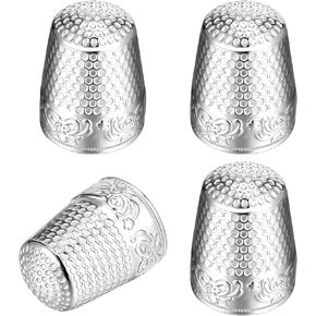 Piriuuo 4 Pcs Sewing Thimble, Metal Thimbles for Hand Sewing-Finger Protectors for Sewing Knitting DIY Tools, Silver