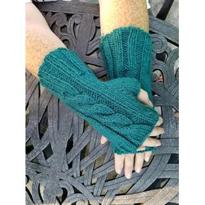 Teal Cable Knit Fingerless Gloves