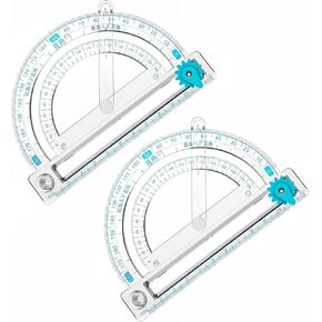 2 Pcs Clear Protractor, Plastic Protractor Matractors 180 Degrees Angle Measurement Swing Arm Protractors for Math Geometry Classroom Kid Student School Office Supplies