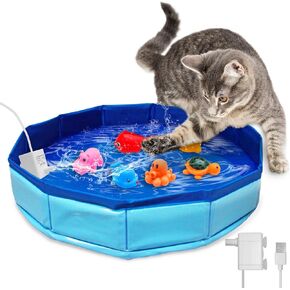 Eelexa Portable Cat Pool Toy with 6 Fish-Shaped Water Toys, Interactive Splash-Proof Indoor Cat Toys for Boredom Relief, Self-Play Cat Pool for Bored Cats, Easy Fill & Drain Design