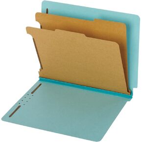 Globe-Weis End Tab Classification Folders, 2 Dividers, 2-Inch Embedded Fasteners, Letter Size, Blue, 10 Folders per Box (23781)
