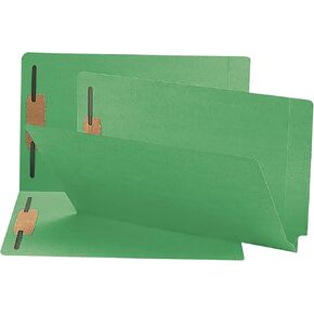 Smead End Tab Fastener File Folder, Shelf-Master® Reinforced Straight-Cut Tab, 2 Fasteners, Legal Size, Green, 50 per Box (28140)