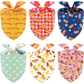 Sanwuta 6 Pcs Fast Food Dog Bandanas Hot Washable Triangle Bibs Scarf for Food Pet Bandana Costume Accessories for Halloween Dog Costumes Christmas Puppy Cat Gift