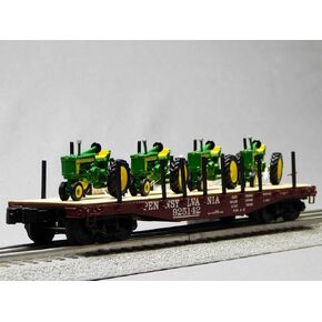 Lionel PRR FLATCAR w/ 4 Vintage John Deere Tractors O Gauge 2426150