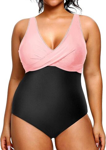 Yonique Plus Size Swimsuit One Piece Bathing Suits for Women Tummy Control Slimming Swimwear Black and White Stripe 18 Plus in Saudi Arabia