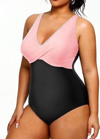 Yonique Plus Size Swimsuit One Piece Bathing Suits for Women Tummy Control Slimming Swimwear Black and White Stripe 18 Plus in Saudi Arabia