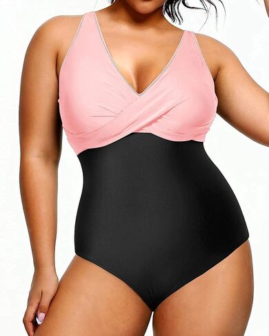Yonique Plus Size Swimsuit One Piece Bathing Suits for Women Tummy Control Slimming Swimwear Black and White Stripe 18 Plus in Saudi Arabia