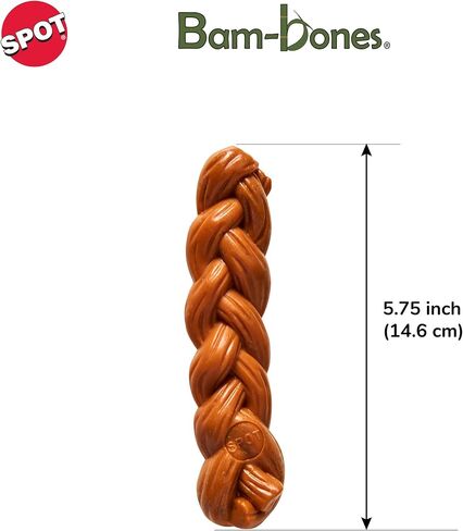 عصا مضفرة من SPOT Bam-Bones - مصنوعة من ألياف الخيزران القوية، لعبة مضغ متينة طويلة الأمد للكلاب للمضغ الخفيف إلى المتوسط، للكلاب والجراء التسنين أقل من 40 رطل، 7.25 بوصة، نكهة دخان هيكوري in Saudi Arabia