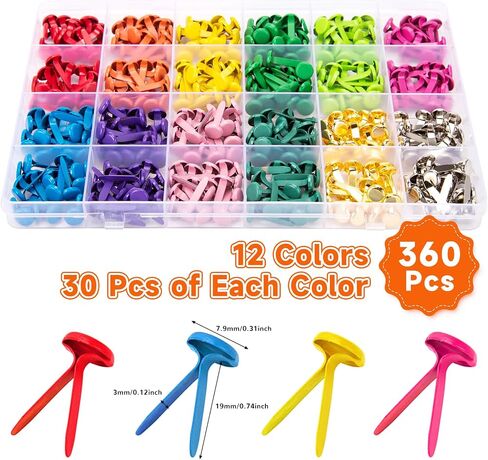 360 Pcs Brads for Paper Crafts, 12 Colors Metal Brass Brads Paper Fasteners, Mini Brads Split Pin for Paper Crafts, Scrapbooking, DIY Projects, Office Supplies in Saudi Arabia