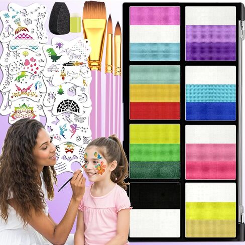 Face Painting Kit for Kids & Adults, Non-Toxic, Water-Based, Washable Professional Face Paint with 18 Vibrant Colors, Stencils & Brushes - Perfect for Halloween, Birthday Parties, Festivals & Events in Saudi Arabia