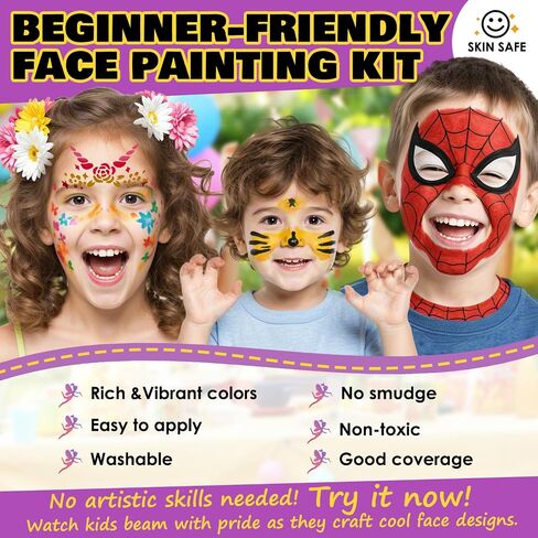 Face Painting Kit for Kids & Adults, Non-Toxic, Water-Based, Washable Professional Face Paint with 18 Vibrant Colors, Stencils & Brushes - Perfect for Halloween, Birthday Parties, Festivals & Events in Saudi Arabia