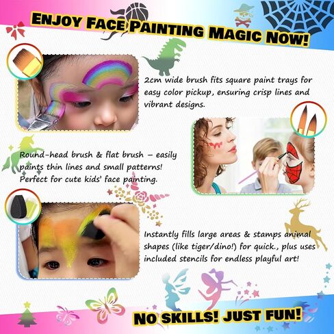 Face Painting Kit for Kids & Adults, Non-Toxic, Water-Based, Washable Professional Face Paint with 18 Vibrant Colors, Stencils & Brushes - Perfect for Halloween, Birthday Parties, Festivals & Events in Saudi Arabia
