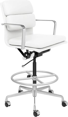 Laura Davidson Furniture SOHO II Padded Drafting Chair for Standing Desks, Standing Desk Chair - Ergonomically Designed, Commercial Grade Draft Height, Arm Rest & Cushion, Made of Faux Leather, White in Saudi Arabia