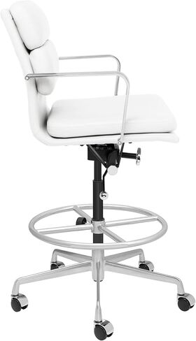 Laura Davidson Furniture SOHO II Padded Drafting Chair for Standing Desks, Standing Desk Chair - Ergonomically Designed, Commercial Grade Draft Height, Arm Rest & Cushion, Made of Faux Leather, White in Saudi Arabia
