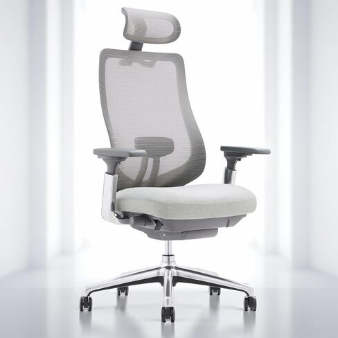COLAMY Ergonomic Mesh Office Chair, High Back Executive Desk Chair with Adjustable Headrest, 4D Arm, Slide Seat, Tilt Lock, Lumbar Support, Grey in Kuwait