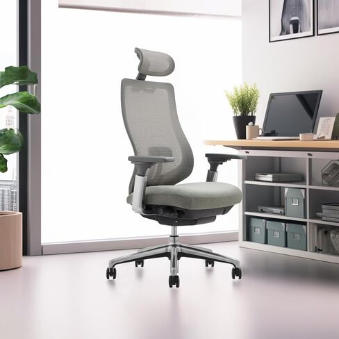 COLAMY Ergonomic Mesh Office Chair, High Back Executive Desk Chair with Adjustable Headrest, 4D Arm, Slide Seat, Tilt Lock, Lumbar Support, Grey in Kuwait