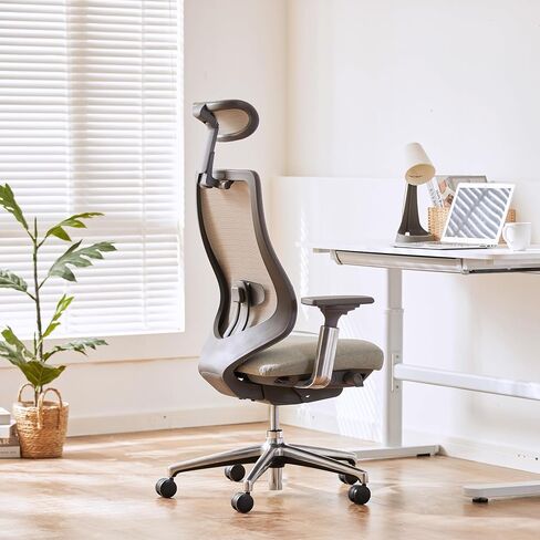 COLAMY Ergonomic Mesh Office Chair, High Back Executive Desk Chair with Adjustable Headrest, 4D Arm, Slide Seat, Tilt Lock, Lumbar Support, Grey in Kuwait