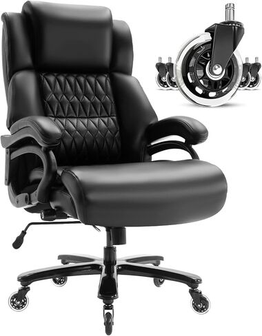 Big and Tall 400lbs Office Chair - Adjustable Lumbar Support Quiet Rubber Wheels Heavy Duty Metal Base, High Back Large Executive Computer Desk, Thick Padded Ergonomic Design for Back Pain (Black) in Saudi Arabia