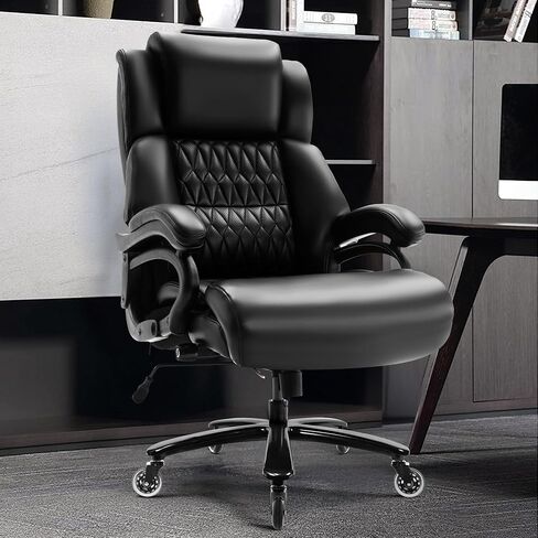 Big and Tall 400lbs Office Chair - Adjustable Lumbar Support Quiet Rubber Wheels Heavy Duty Metal Base, High Back Large Executive Computer Desk, Thick Padded Ergonomic Design for Back Pain (Black) in Saudi Arabia