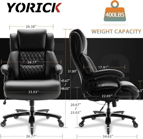 Big and Tall 400lbs Office Chair - Adjustable Lumbar Support Quiet Rubber Wheels Heavy Duty Metal Base, High Back Large Executive Computer Desk, Thick Padded Ergonomic Design for Back Pain (Black) in Saudi Arabia