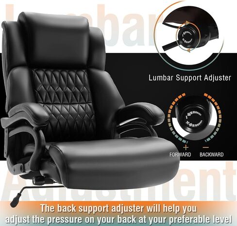 Big and Tall 400lbs Office Chair - Adjustable Lumbar Support Quiet Rubber Wheels Heavy Duty Metal Base, High Back Large Executive Computer Desk, Thick Padded Ergonomic Design for Back Pain (Black) in Saudi Arabia