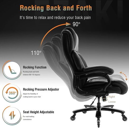Big and Tall 400lbs Office Chair - Adjustable Lumbar Support Quiet Rubber Wheels Heavy Duty Metal Base, High Back Large Executive Computer Desk, Thick Padded Ergonomic Design for Back Pain (Black) in Saudi Arabia
