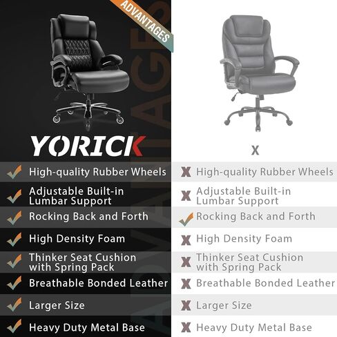 Big and Tall 400lbs Office Chair - Adjustable Lumbar Support Quiet Rubber Wheels Heavy Duty Metal Base, High Back Large Executive Computer Desk, Thick Padded Ergonomic Design for Back Pain (Black) in Saudi Arabia
