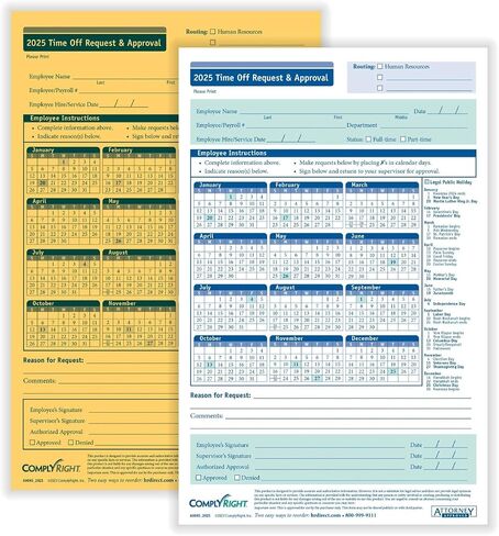 2025 Time Off Request and Approval Form, Small (5 1/2" x 8 1/2"), 2-Part, Pack of 50 in Saudi Arabia