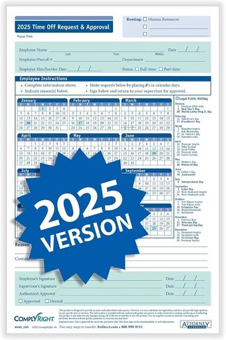2025 Time Off Request and Approval Form, Small (5 1/2" x 8 1/2"), 2-Part, Pack of 50 in Saudi Arabia