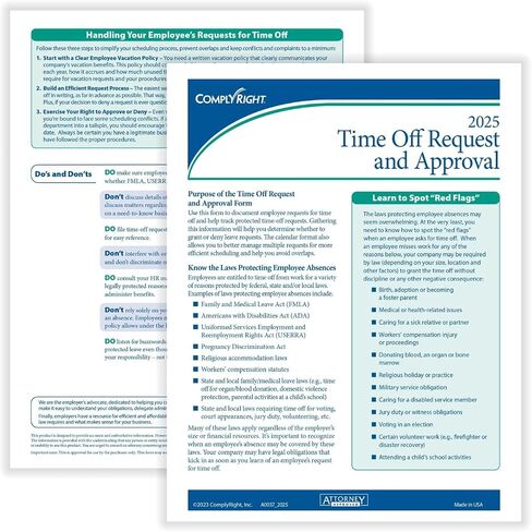 2025 Time Off Request and Approval Form, Small (5 1/2" x 8 1/2"), 2-Part, Pack of 50 in Saudi Arabia