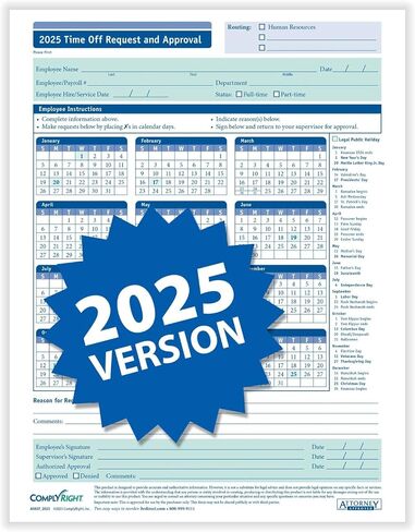 2025 Time Off Request and Approval Form, Small (5 1/2" x 8 1/2"), 2-Part, Pack of 50 in Saudi Arabia