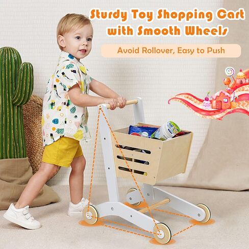 GLACER Grocery Store Pretend Play, Wooden Kids Grocery Store Playset w/Cash Register Stand, Shopping Cart, Blackboard, Wooden Coins, Play Store for Toddler 3+, Gift for Boys Girls in Saudi Arabia