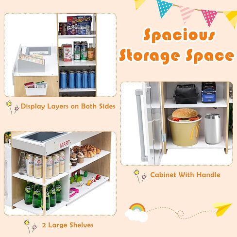 GLACER Grocery Store Pretend Play, Wooden Kids Grocery Store Playset w/Cash Register Stand, Shopping Cart, Blackboard, Wooden Coins, Play Store for Toddler 3+, Gift for Boys Girls in Saudi Arabia