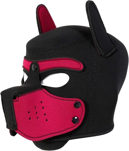 Pup Hood, Pup Play Hood, Removable Dog Full Face Pup Hood (Red) in Saudi Arabia