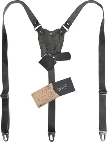 Hide & Groom, Rustic Suspenders with Adjustable Size Straps for Men, Wedding, Heavy Duty, Steampunk, Full Grain Leather, Handmade Western Accessories, Bourbon Brown in Saudi Arabia