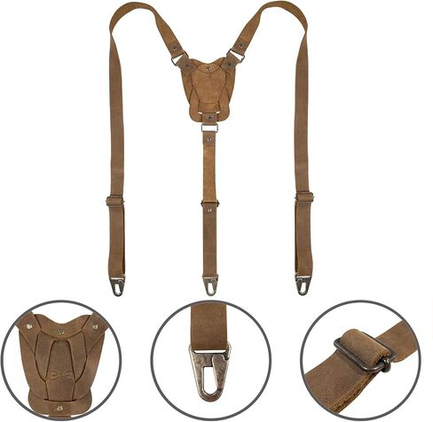Hide & Groom, Rustic Suspenders with Adjustable Size Straps for Men, Wedding, Heavy Duty, Steampunk, Full Grain Leather, Handmade Western Accessories, Bourbon Brown in Kuwait