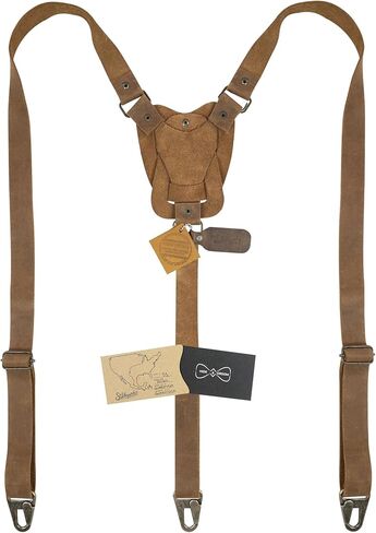 Hide & Groom, Rustic Suspenders with Adjustable Size Straps for Men, Wedding, Heavy Duty, Steampunk, Full Grain Leather, Handmade Western Accessories, Bourbon Brown in Kuwait