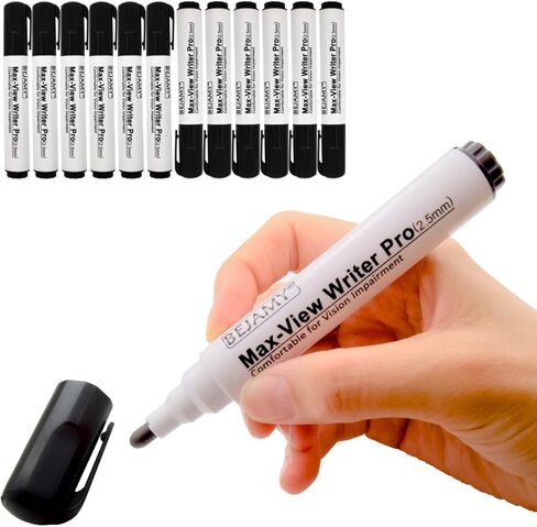 (نصيحة رصاصة -2.5 مم ، حزمة من 12 ، حبر أسود قائم على الماء) Max-View Conster Pro Bold Bold Pen ، أداة كتابة مساعدة منخفضة في الرؤية للضعف البصري ، الرائحة ، غير سامة ، بدون زيت ، خالية من الكحول in Kuwait