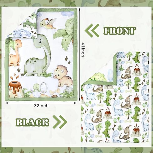 3 Pcs Baby Crib Bedding Set Safari Animals Dinosaurs Teddy Bear Woodland Animals Jungle Crib Set Includes Quilt, Fitted Sheet, Skirt for Baby Boy Girl(Green,Dinosaur) in Saudi Arabia