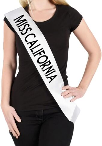 Miss California Sash - Custom Satin Sashes for Women (White, Customize Your Way) in Kuwait