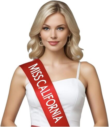 Miss California Sash - Custom Satin Sashes for Women (White, Customize Your Way) in Kuwait