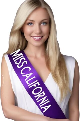 Miss California Sash - Custom Satin Sashes for Women (White, Customize Your Way) in Kuwait