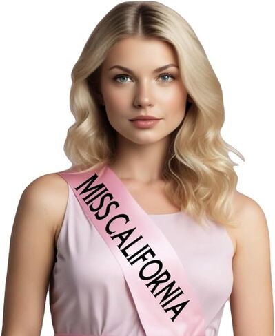 Miss California Sash - Custom Satin Sashes for Women (White, Customize Your Way) in Kuwait