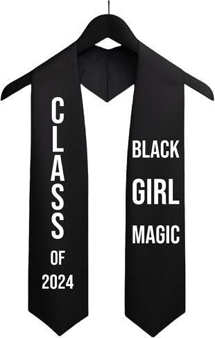 Custom White Stole Graduation. Satin Sash for Class of 2024, Black Girl Magic Design, Perfect for Ceremonies & Honors (Black) in Saudi Arabia